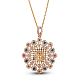 Golden Zircon Floral Pendant Necklace (Green, Red, and White)